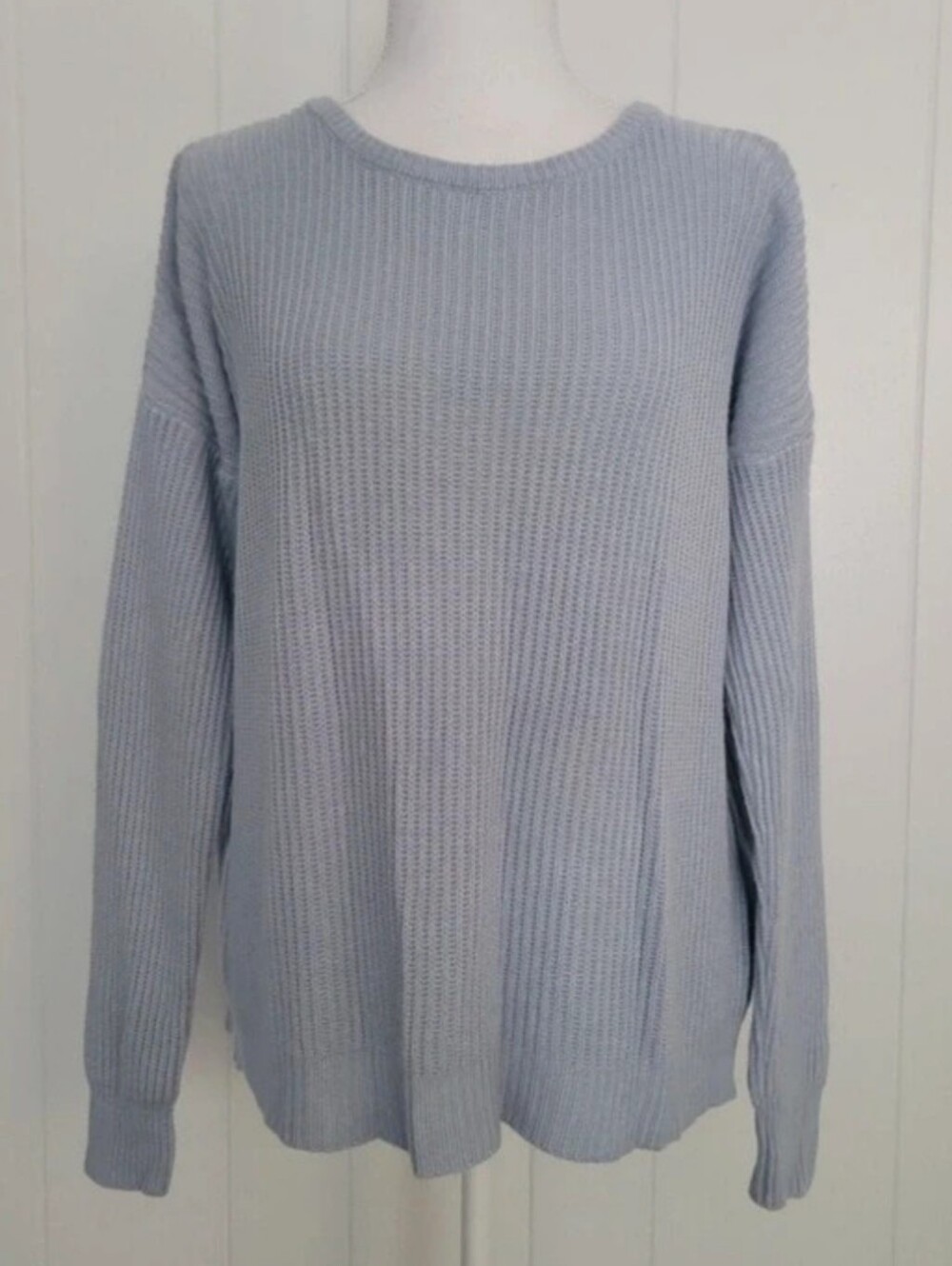 Brandy Melville Ribbed Knit Pullover Sweater Light Blue Made In Italy Cotton OS